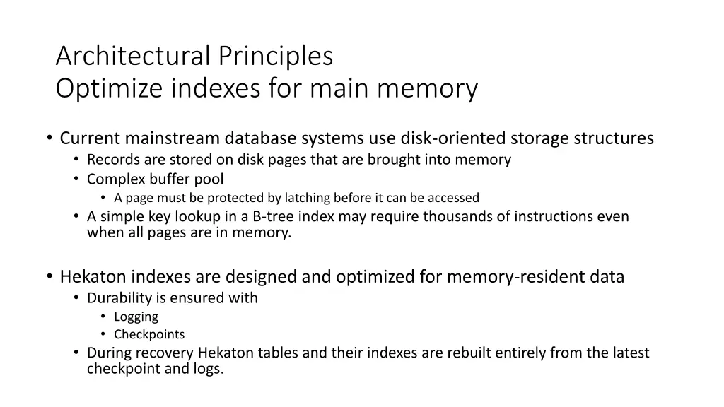 architectural principles optimize indexes