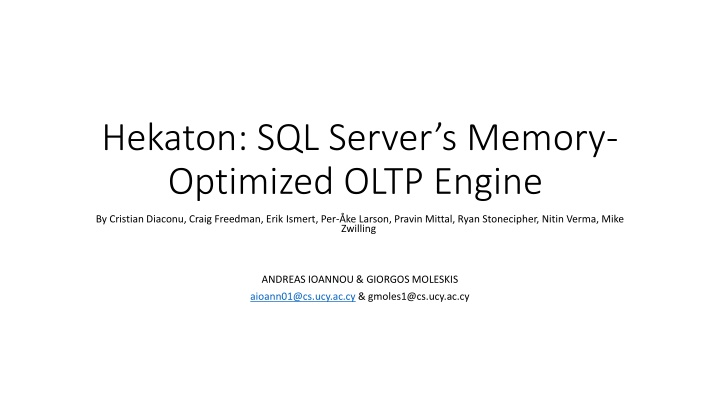 hekaton sql server s memory optimized oltp engine