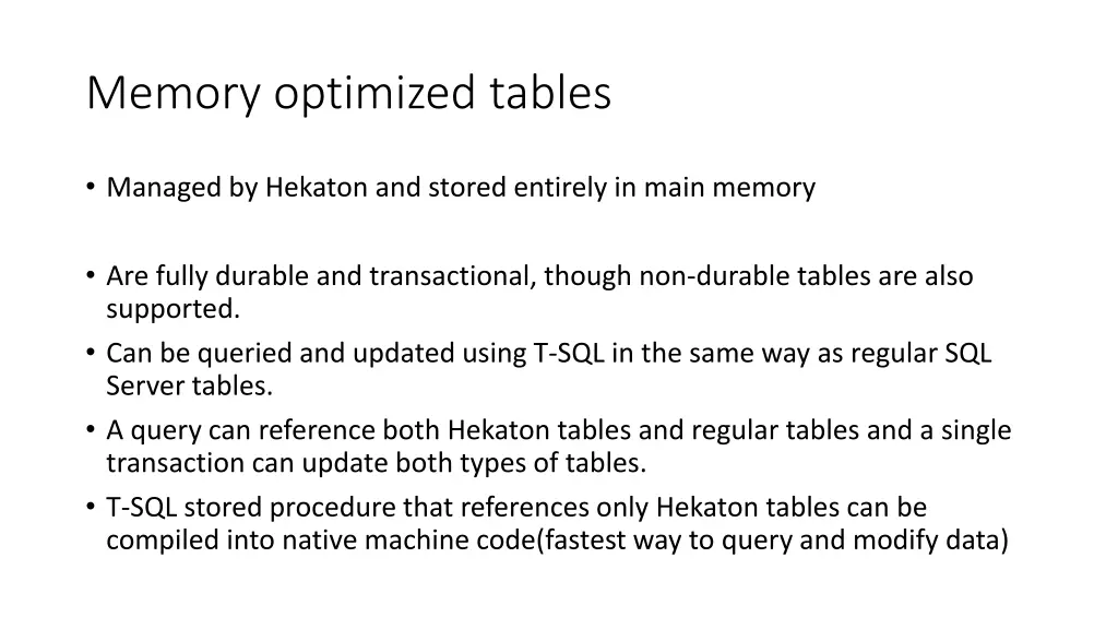 memory optimized tables