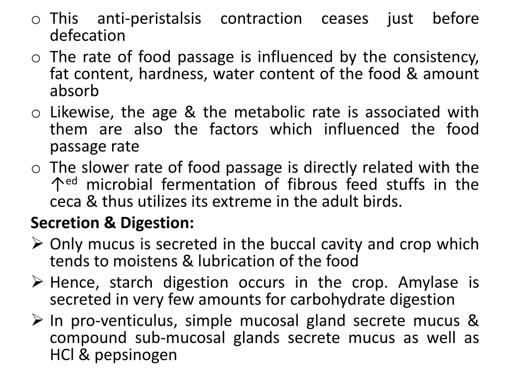 o this defecation o the rate of food passage