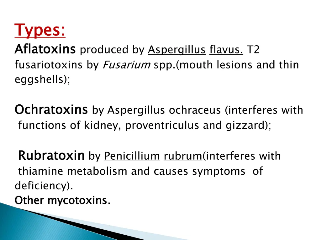 types aflatoxins fusariotoxins by fusarium