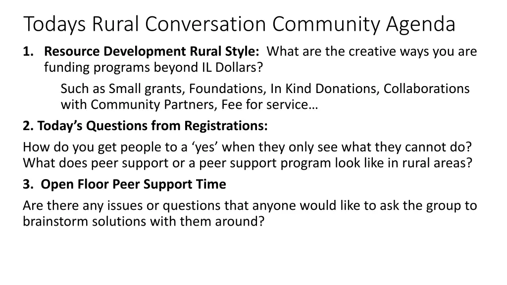 todays rural conversation community agenda