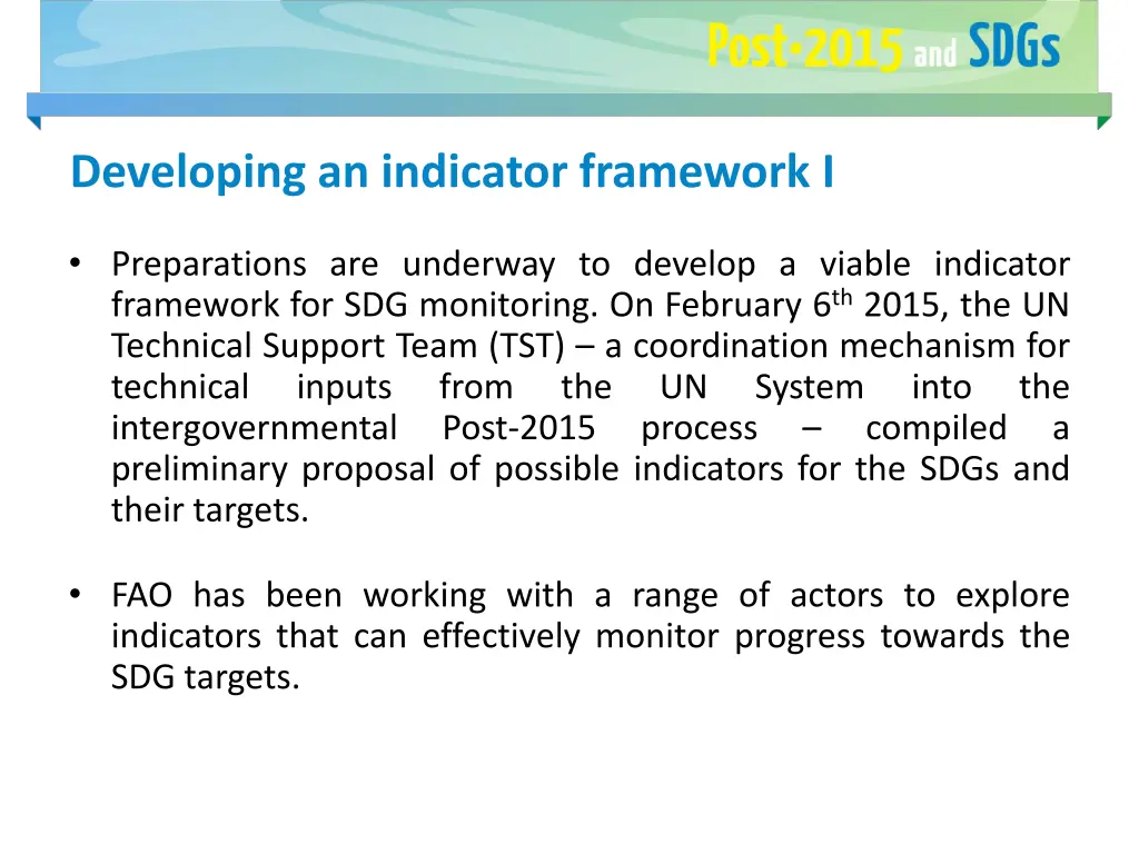 developing an indicator framework i