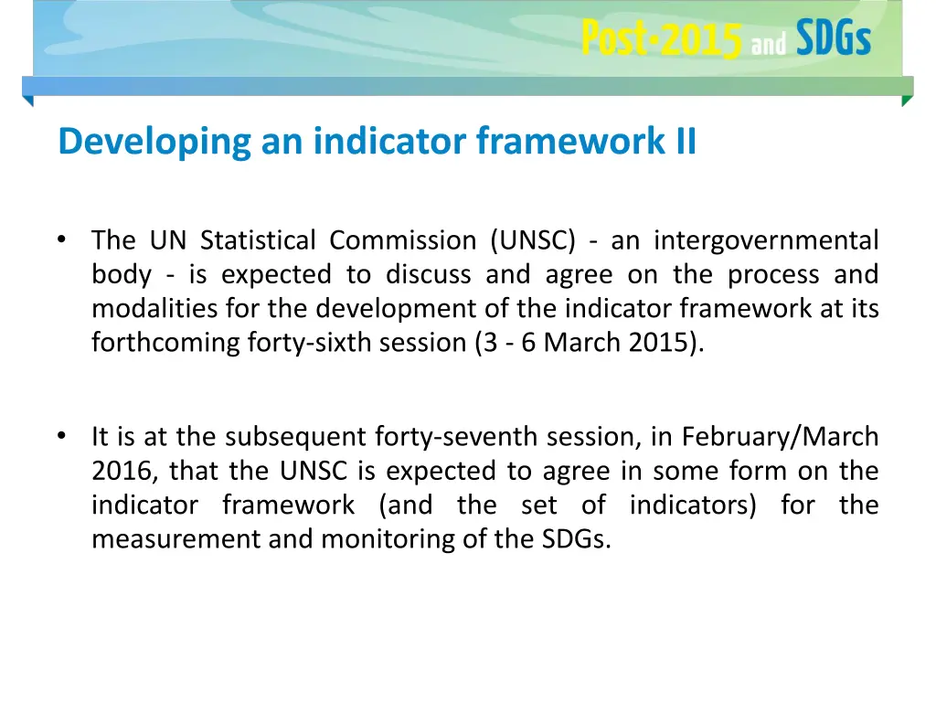 developing an indicator framework ii