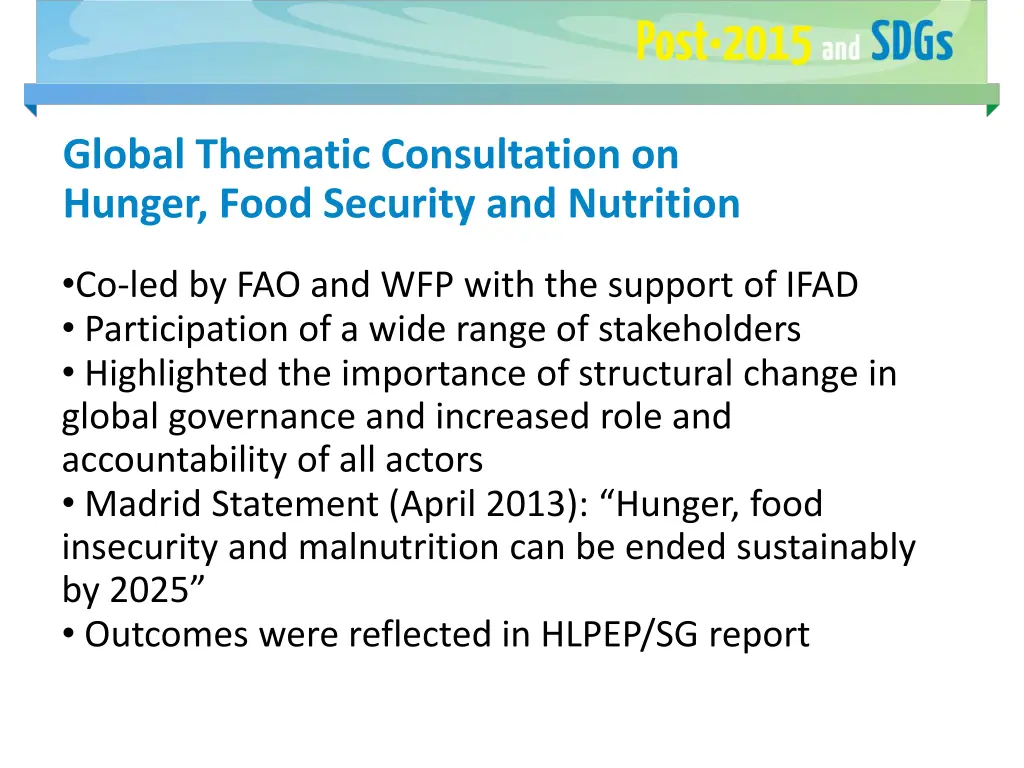 global thematic consultation on hunger food