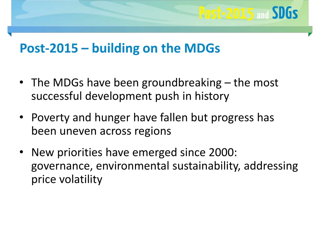post 2015 building on the mdgs