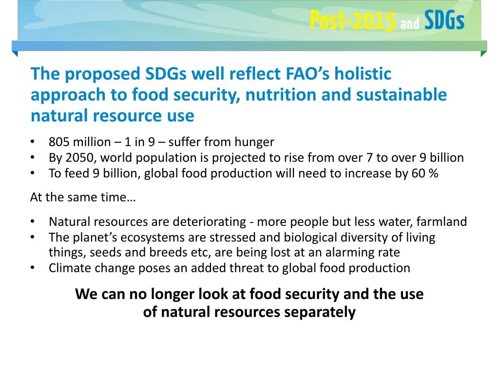 the proposed sdgs well reflect fao s holistic