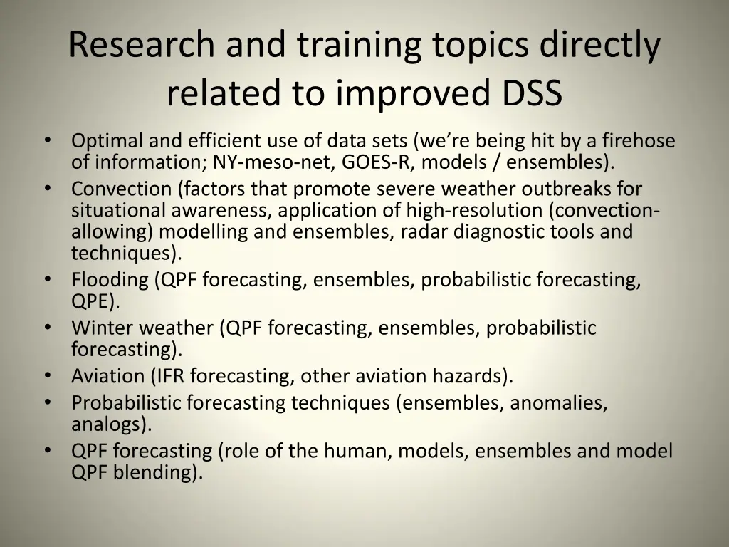 research and training topics directly related