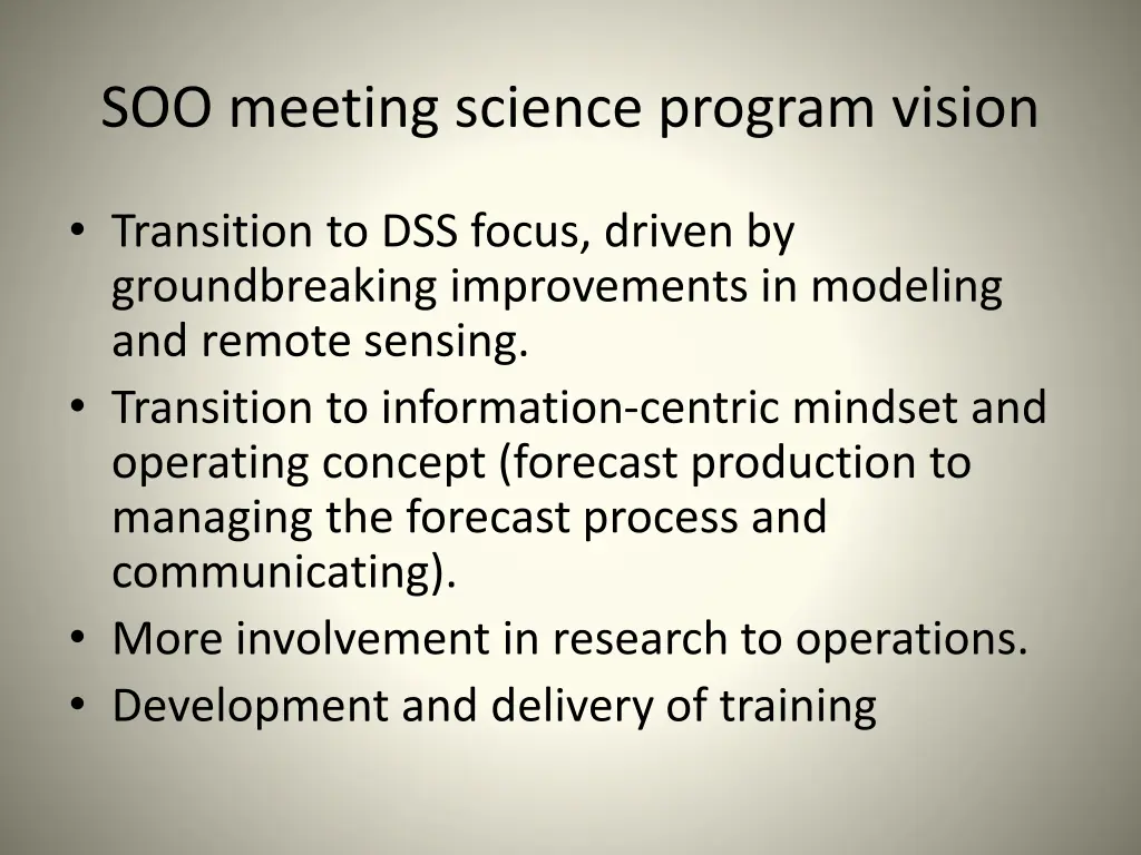 soo meeting science program vision