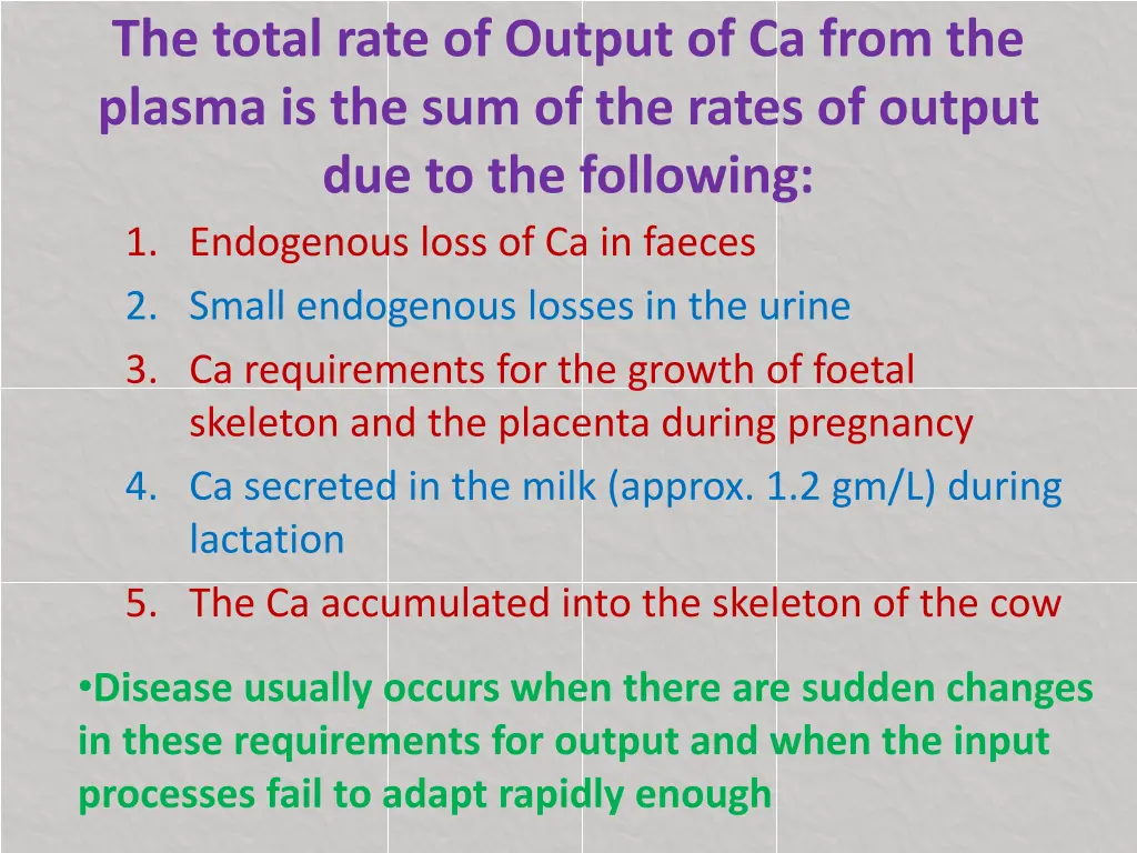 the total rate of output of ca from the plasma