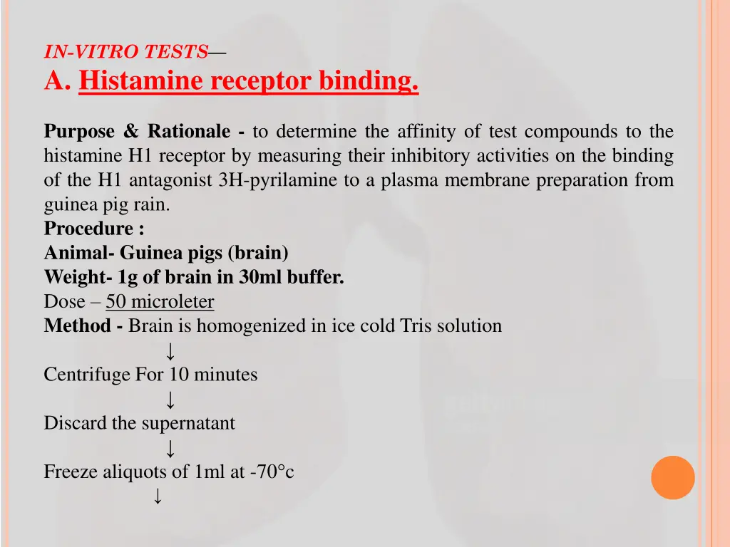 in vitro tests a histamine receptor binding