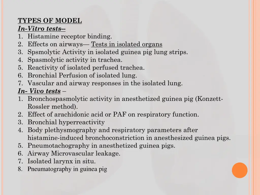 types of model in vitro tests 1 histamine