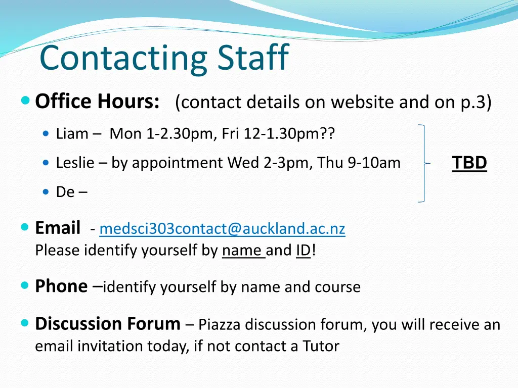 contacting staff office hours contact details
