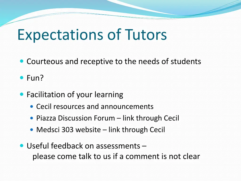 expectations of tutors