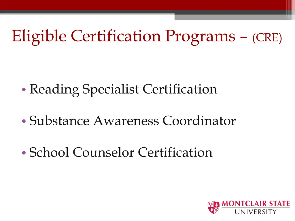 eligible certification programs cre