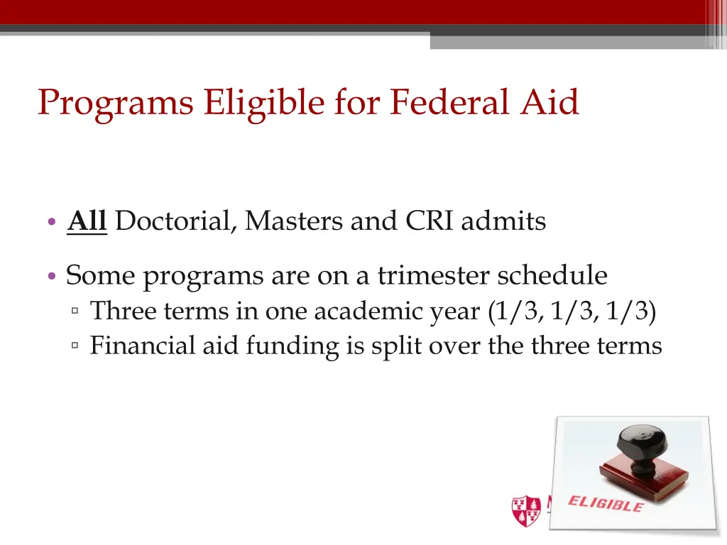 programs eligible for federal aid