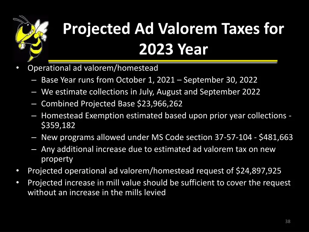 projected ad valorem taxes for 2023 year