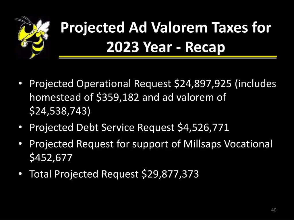 projected ad valorem taxes for 2023 year recap