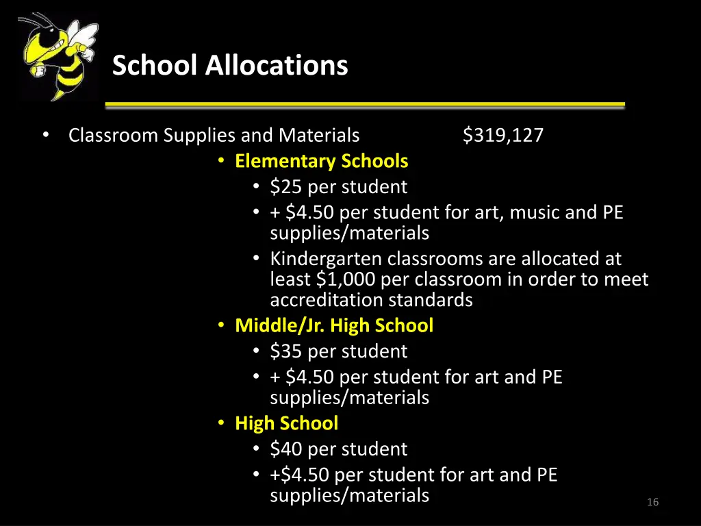 school allocations