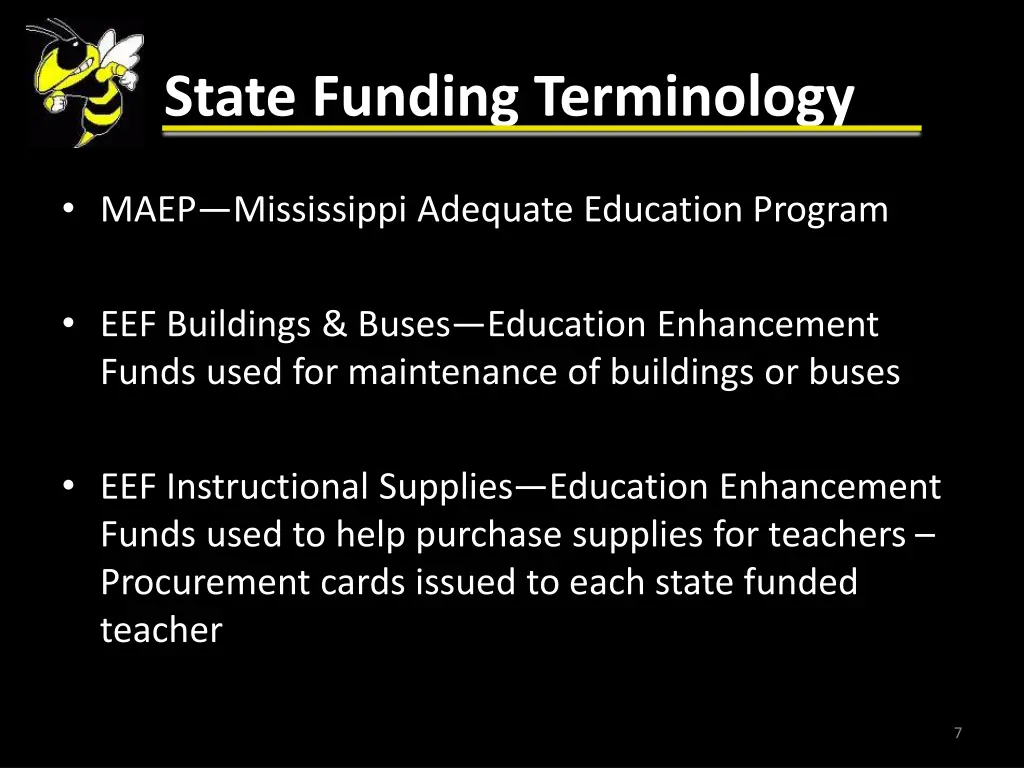 state funding terminology