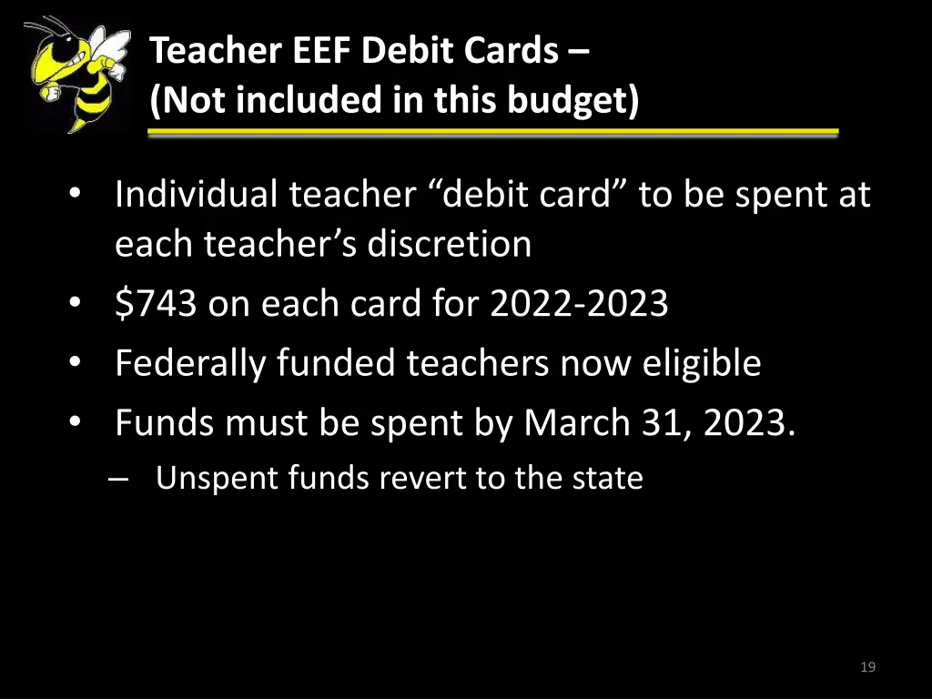 teacher eef debit cards not included in this