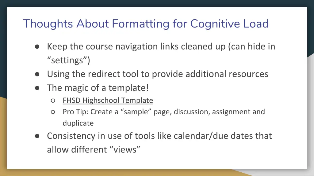 thoughts about formatting for cognitive load