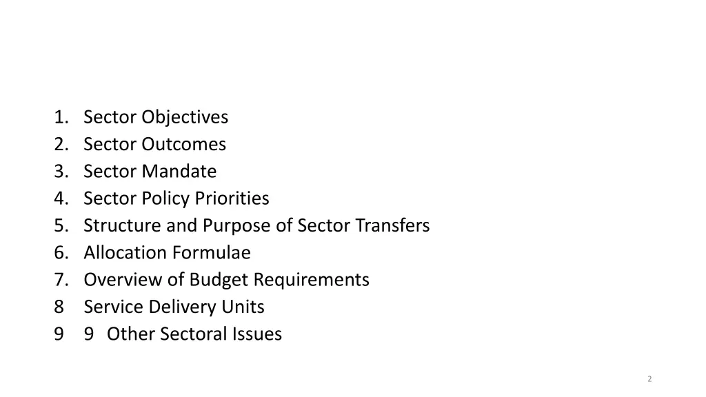 1 sector objectives 2 sector outcomes 3 sector