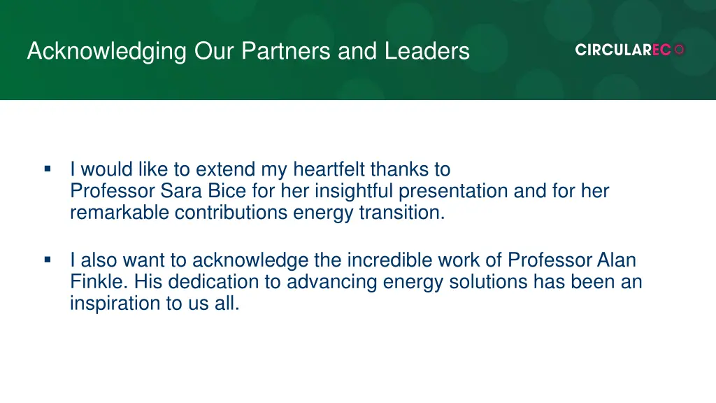 acknowledging our partners and leaders