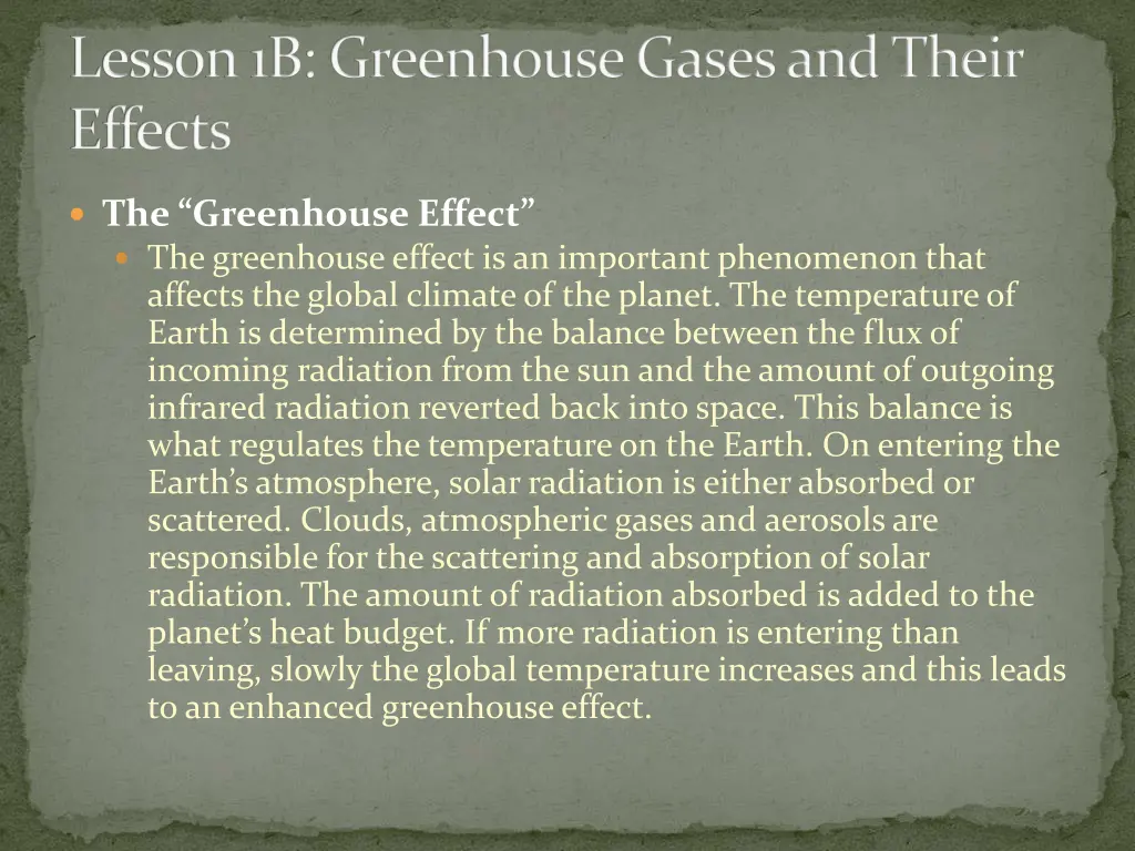 lesson 1b greenhouse gases and their effects