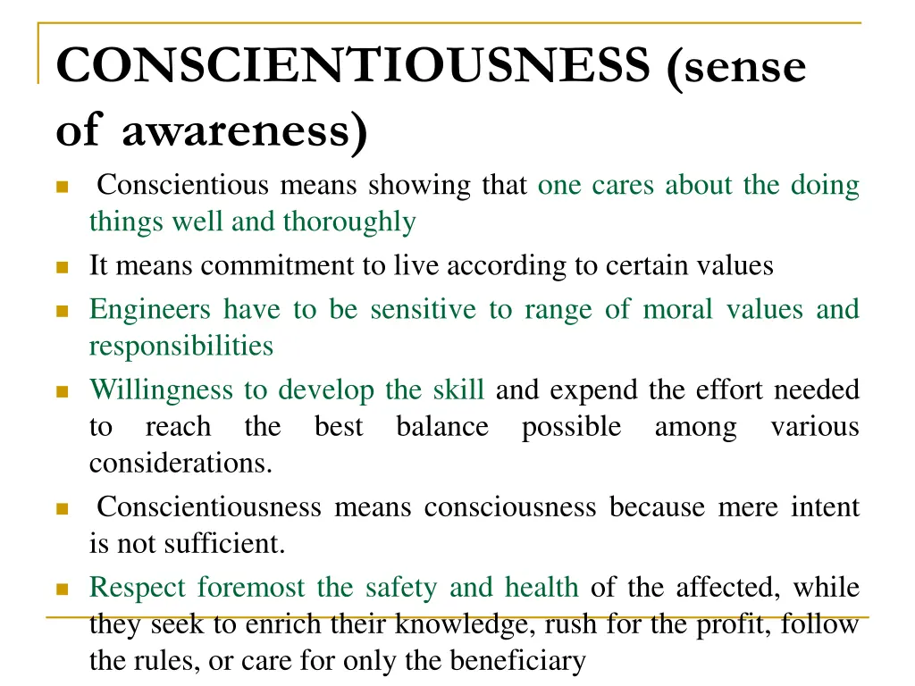 conscientiousness sense of awareness
