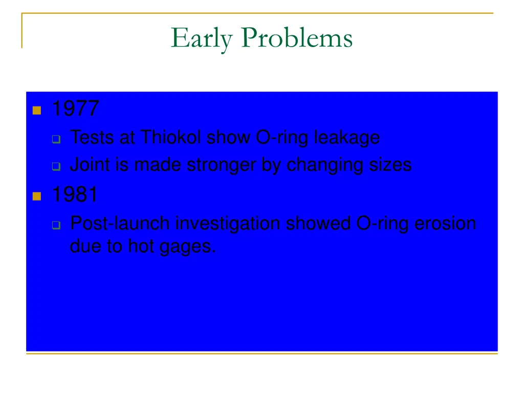 early problems