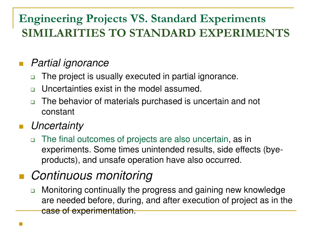 engineering projects vs standard experiments