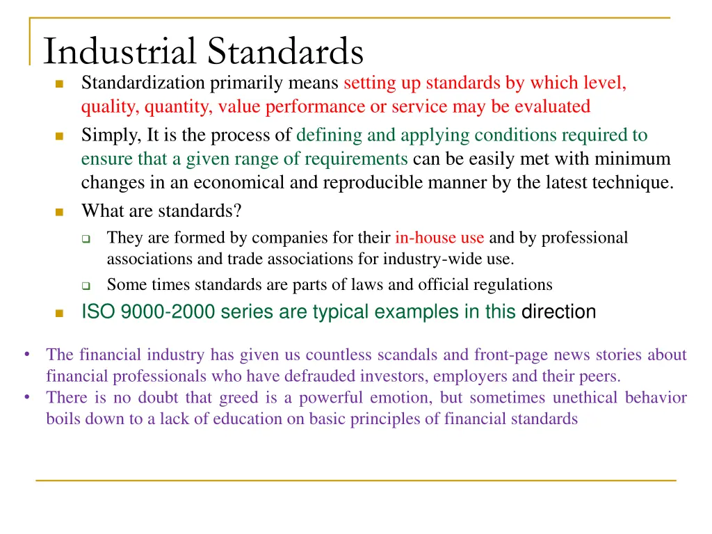 industrial standards standardization primarily