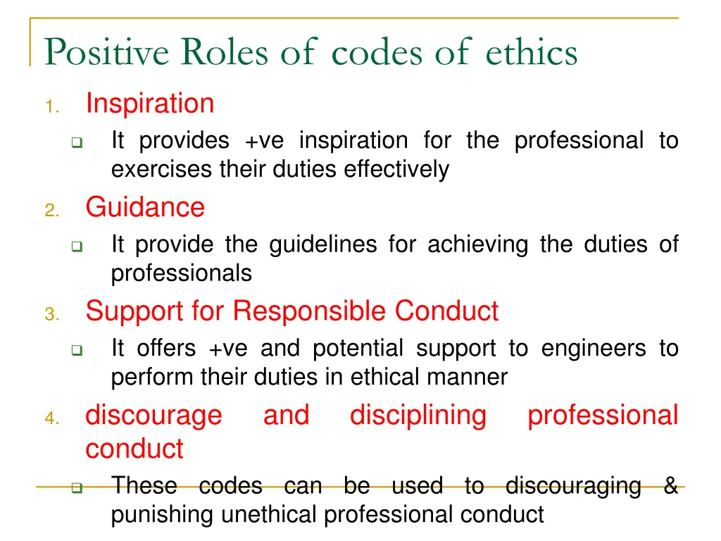 positive roles of codes of ethics inspiration