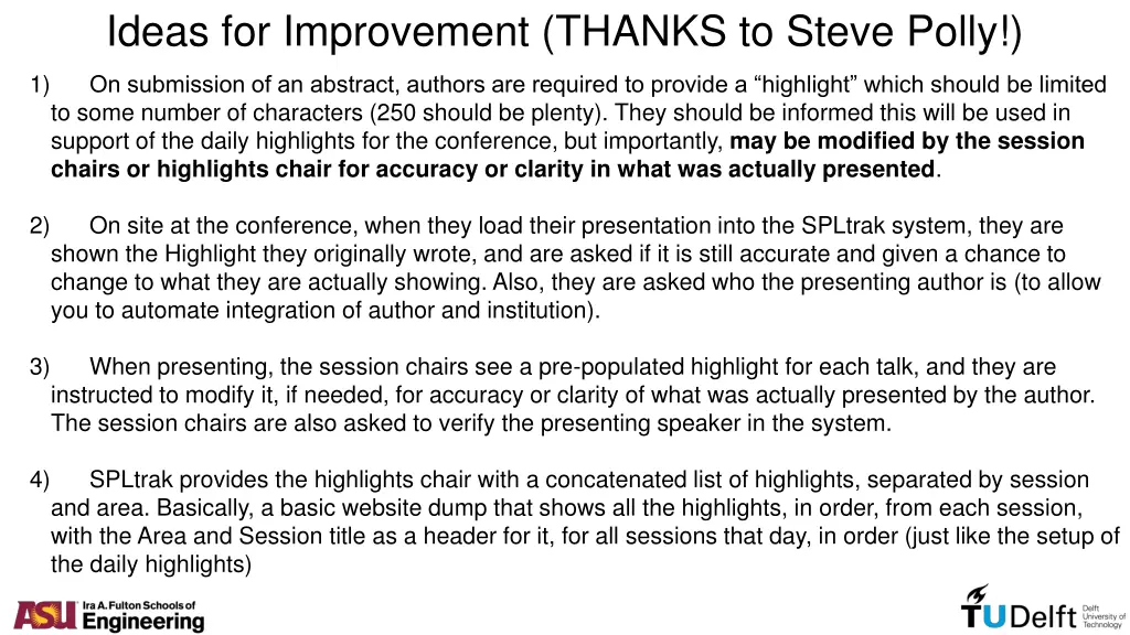 ideas for improvement thanks to steve polly