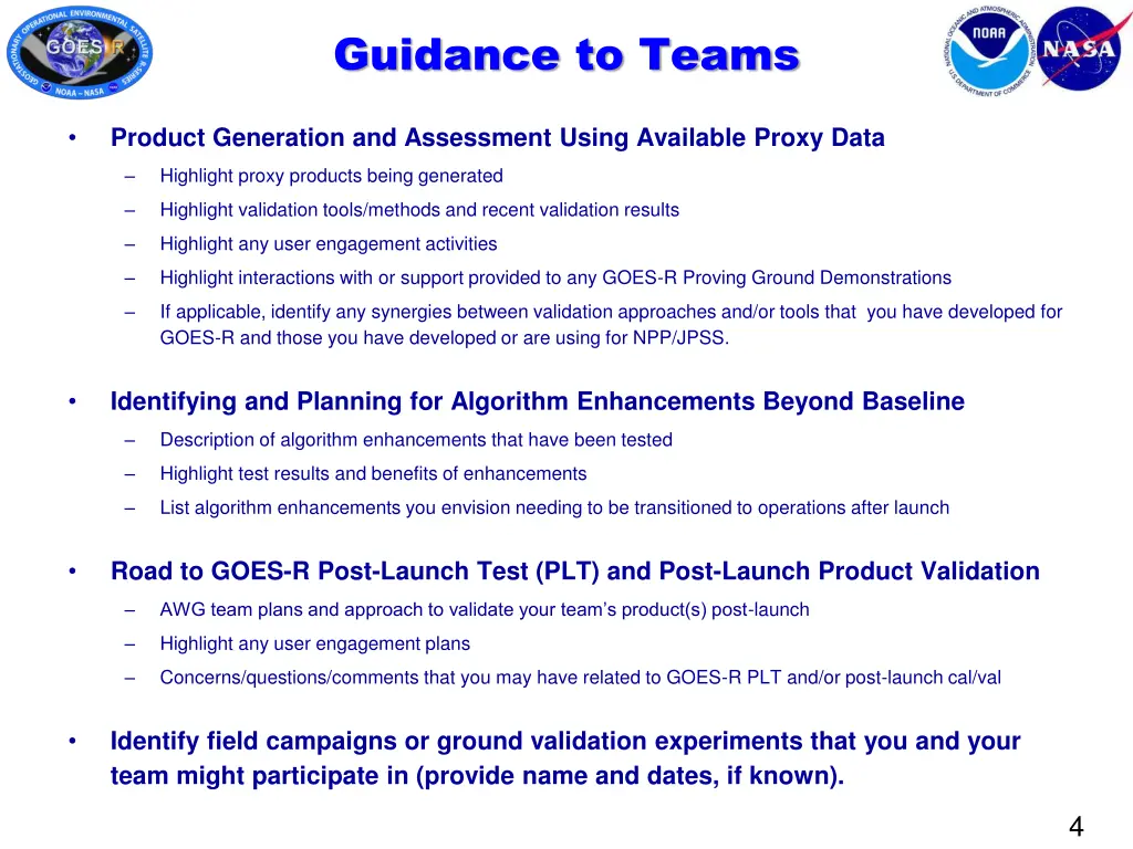 guidance to teams
