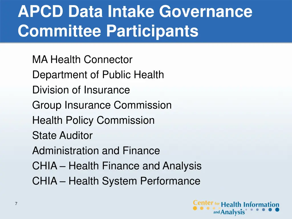 apcd data intake governance committee participants