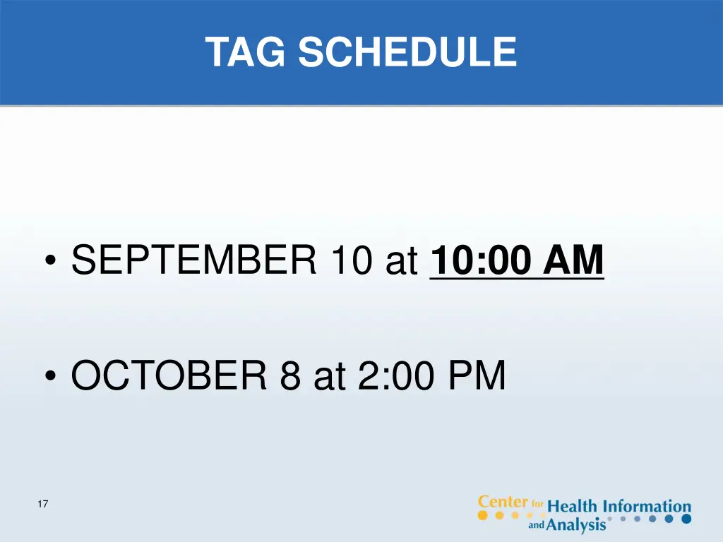 tag schedule
