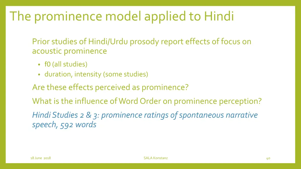 the prominence model applied to hindi