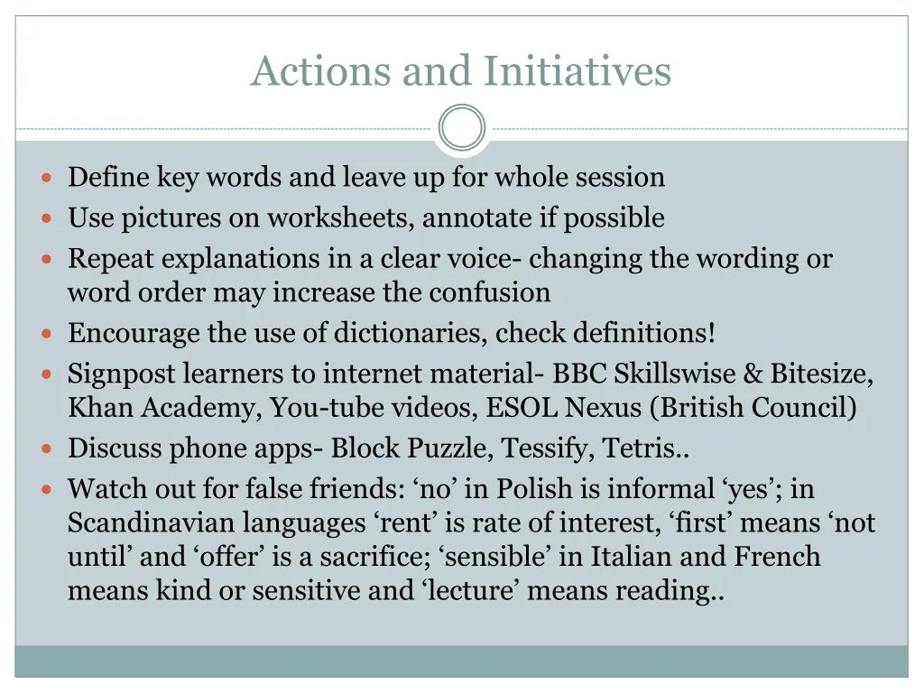 actions and initiatives