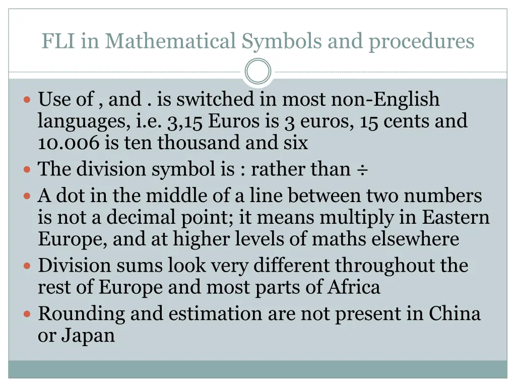 fli in mathematical symbols and procedures