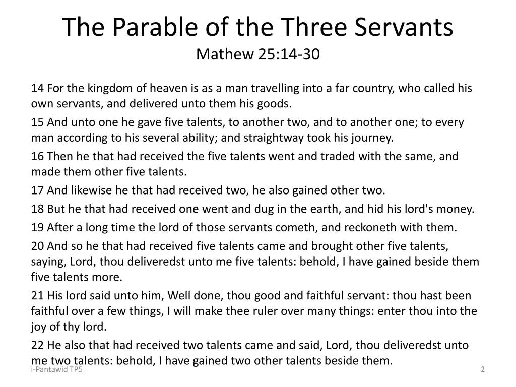 the parable of the three servants mathew 25 14 30