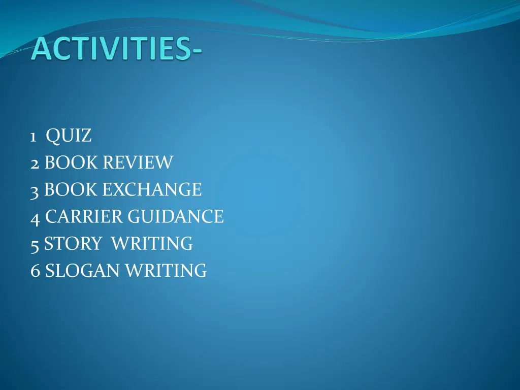 1 quiz 2 book review 3 book exchange 4 carrier
