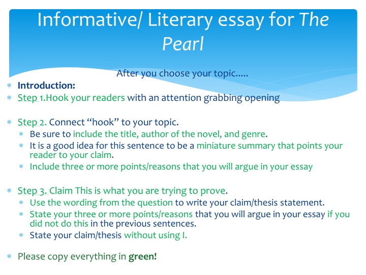 informative literary essay for the pearl