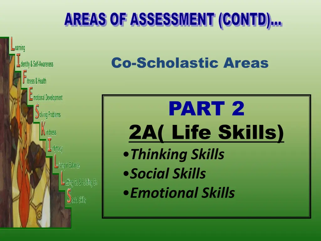 areas of assessment contd