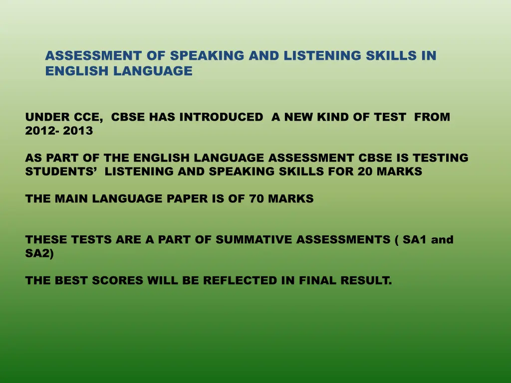 assessment of speaking and listening skills