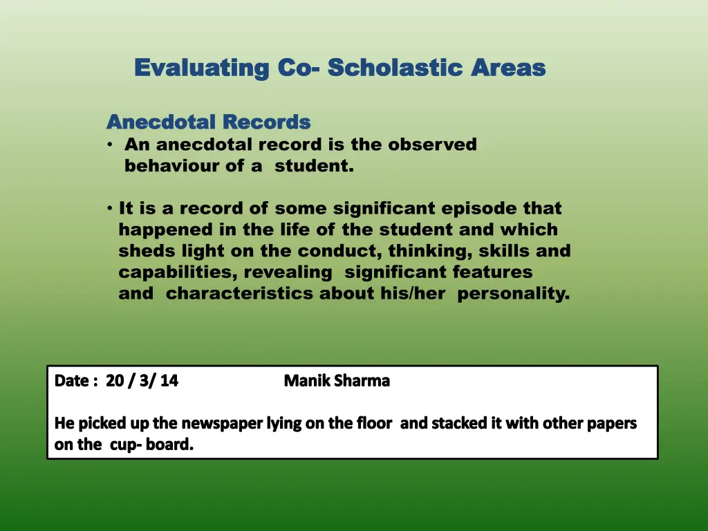 evaluating co evaluating co scholastic areas