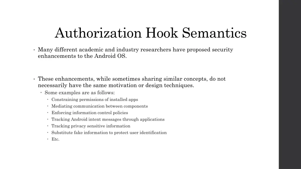 authorization hook semantics