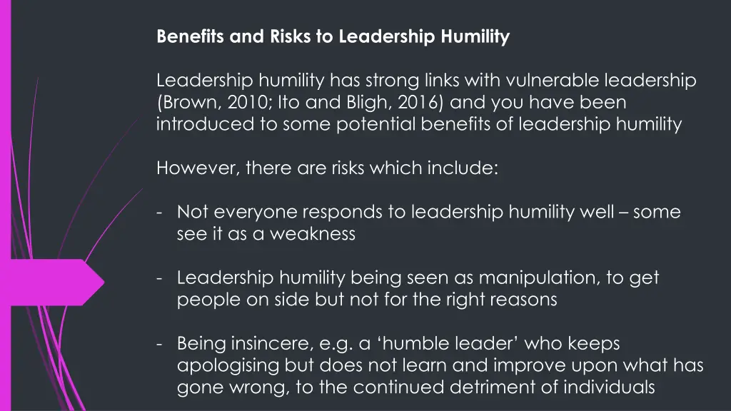 benefits and risks to leadership humility