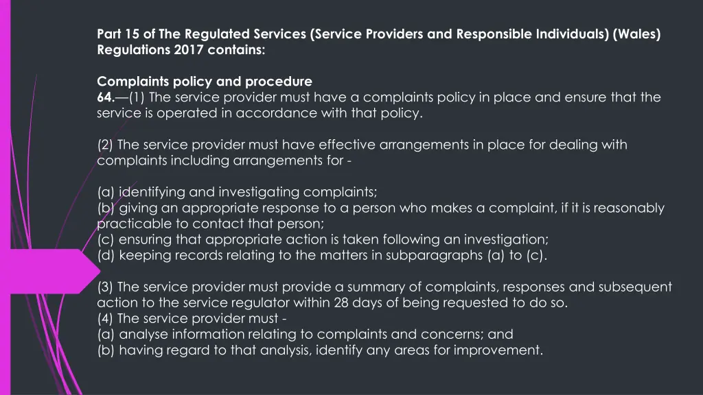 part 15 of the regulated services service